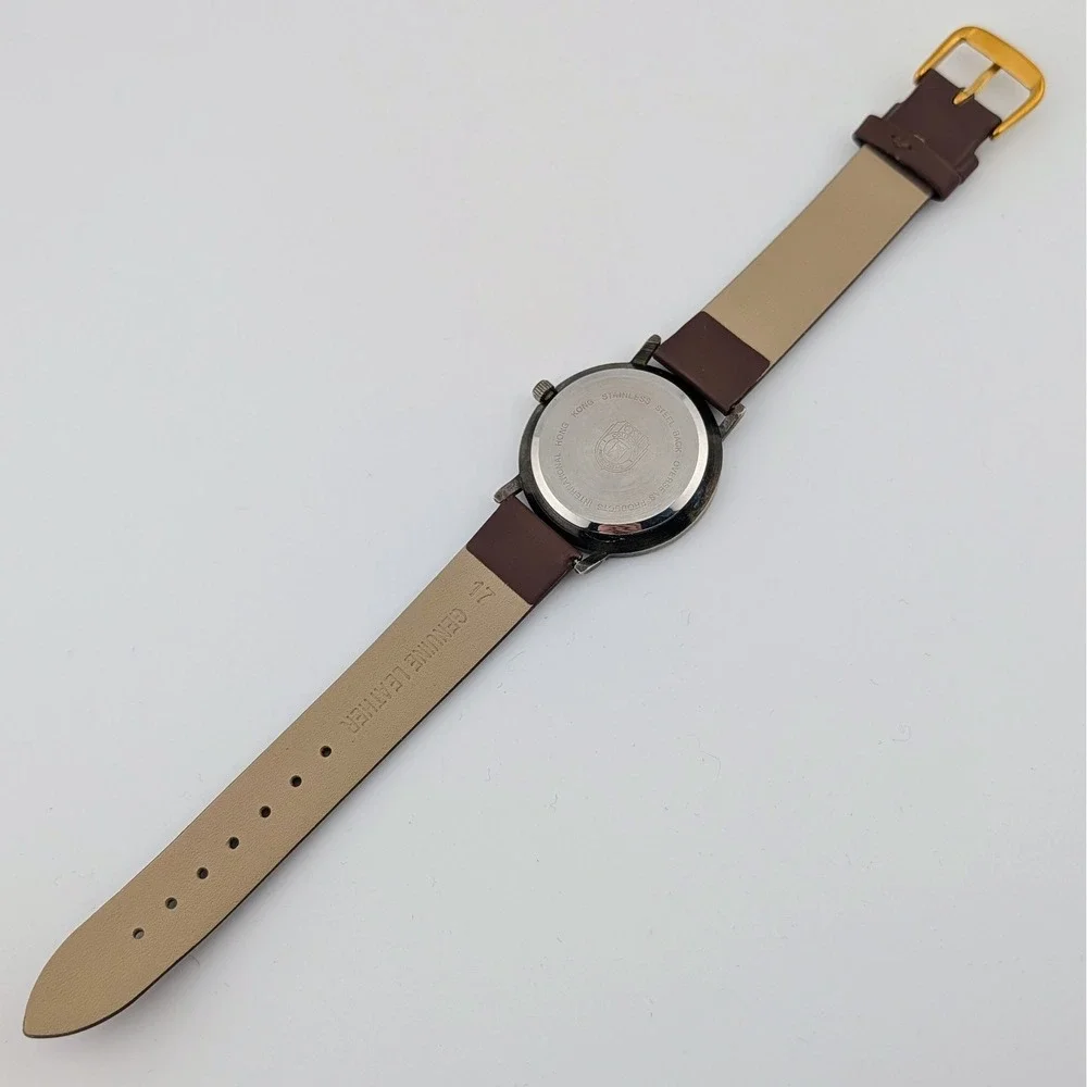 1980s Vintage Fossil Collection Quartz Watch Gold Medallion Dial Leather 36mm